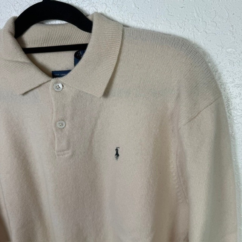 VINTAGE Polo Ralph Lauren 100% Lambswool Polo Sweater Italian Yarn Cream Large - Picture 3 of 11